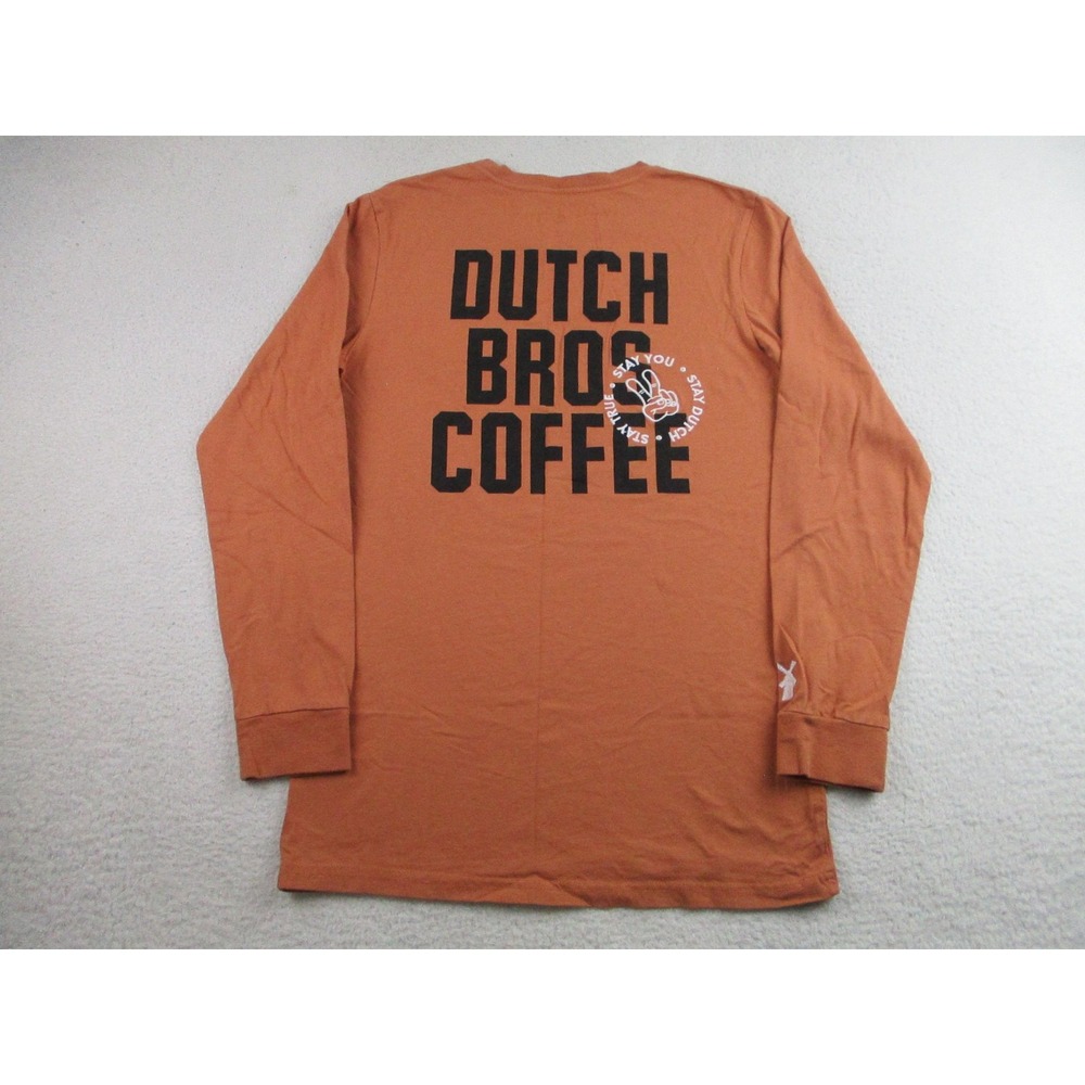 Dutch Bros Coffee Shirt Mens Medium Rust Orange Long Sleeve‎ DB Chenille Patch